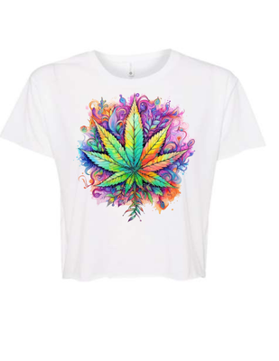 Bright Colorful Marijuana Graphic Crop Shirt