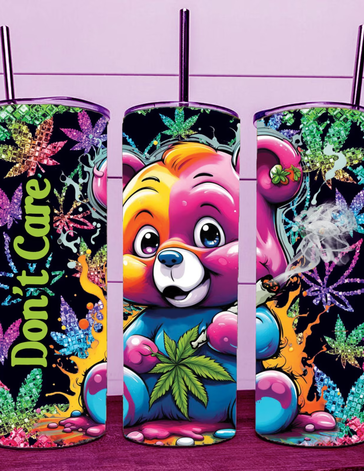 Don&#39;t Care Marijuana Bear Tumbler