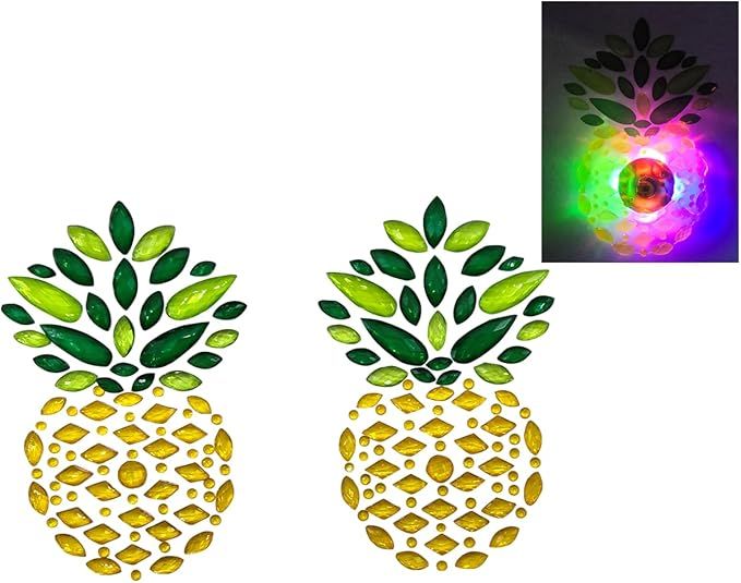 LED Light Up Pineapple Sexy Rhinestone Pasties Nipple Covers Self Adhesive Reusable