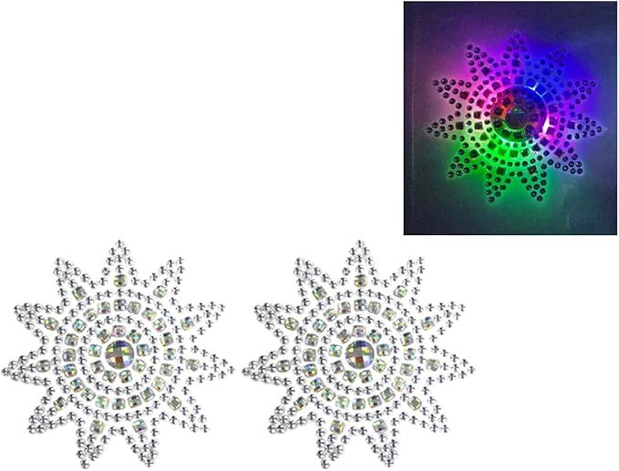 LED Light Up Stars Sexy Rhinestone Pasties Nipple Covers Self Adhesive Reusable
