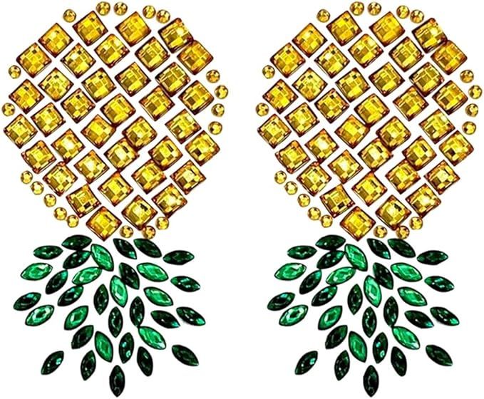 Pineapple Sexy Rhinestone Pasties Nipple Covers Self Adhesive Reusable