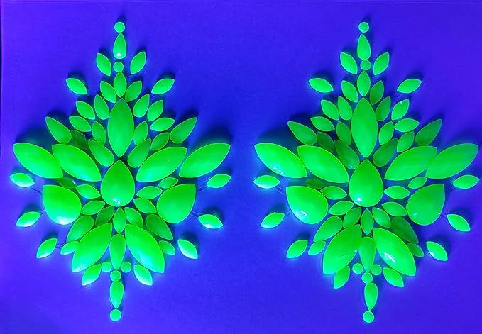 Reusable Green Neon GLOW In Black Light Rhinestone Pasties
