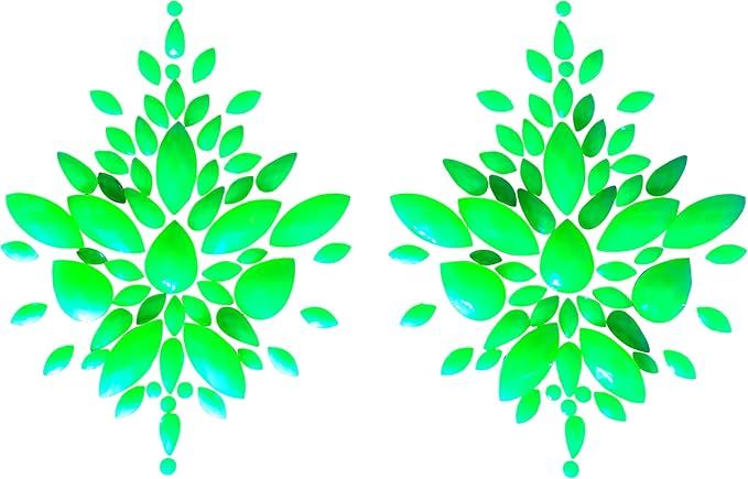 Reusable Green Neon GLOW In Black Light Rhinestone Pasties