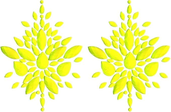 Reusable Yellow Neon GLOW In Black Light Rhinestone Pasties