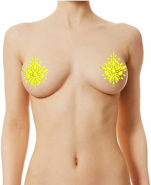 Reusable Yellow Neon GLOW In Black Light Rhinestone Pasties