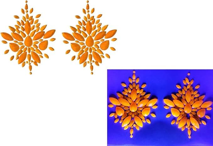 Reusable Orange Neon GLOW In Black Light Rhinestone Pasties