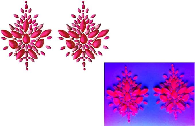 Reusable Pink Neon GLOW In Black Light Rhinestone Pasties