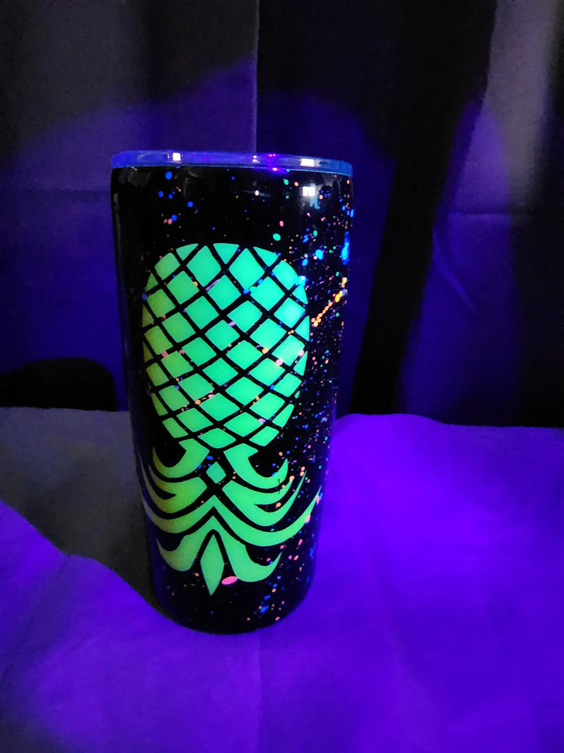 Upside Down Pineapple Certified Swinger Tumbler, 20 oz. Tumbler, Swinger Tumbler, Neon Tumbler, UV Activated Glow Tumbler, Black Light Activated