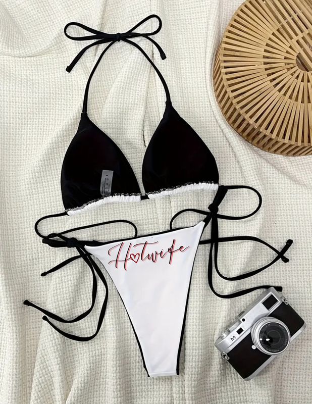 Hotwife with Heart White/Black Bikini Set