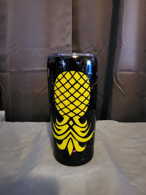 20 oz Upside Down Pineapple IYKYK Tumbler, Swinger Tumbler, Neon Tumbler, UV/Black Light Activated Glow Tumbler, Black Light Activated