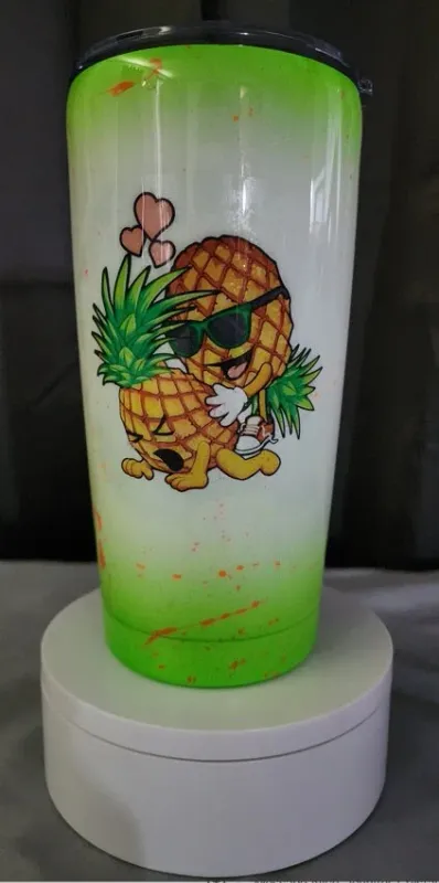 20 oz Pineapples Fun IYKYK Glow Splatter Top &amp; Bottom Glow Tumbler