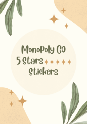 Monopoly GO 5 Stars Sticker Card 🌟🌟🌟🌟🌟  (Read Description)