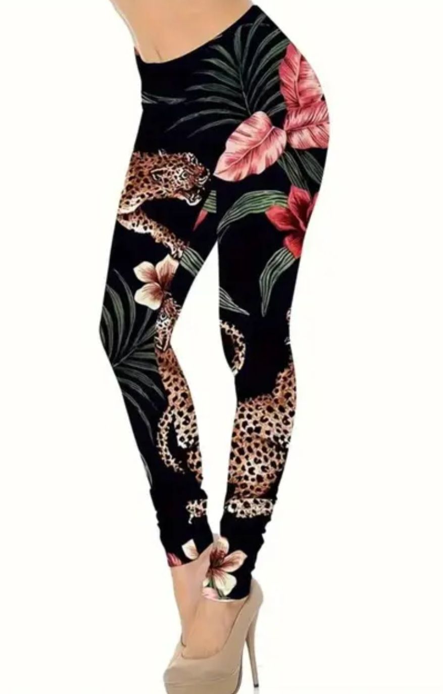 Leopard and floral print leggings