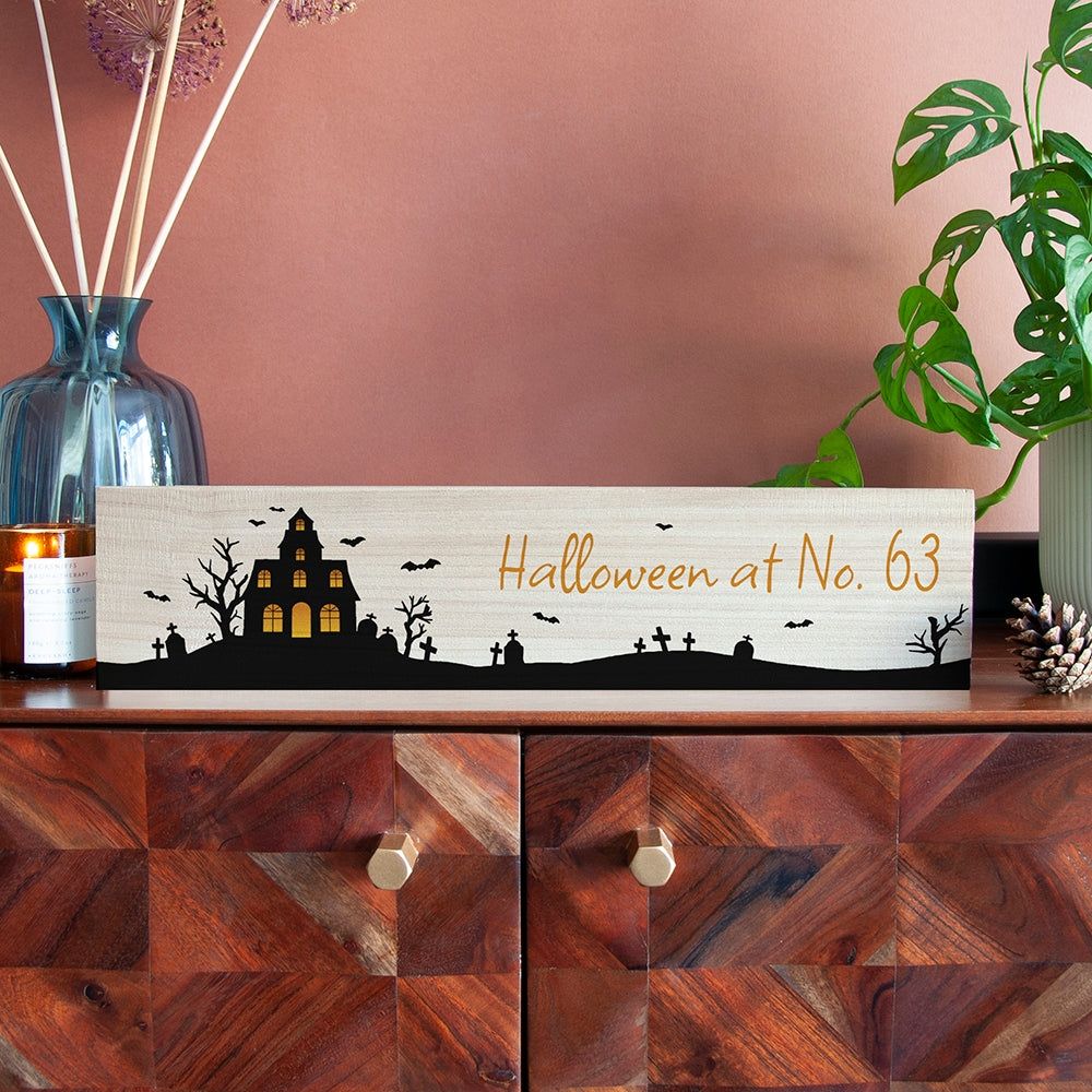 Personalised Halloween At Number House Mantle Sign