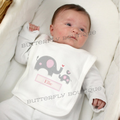 Personalised Pink Elephant 0-3 Months Baby Bib