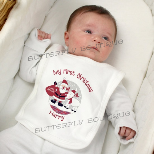 Personalised Rooftop Santa 1st Christmas Bib
