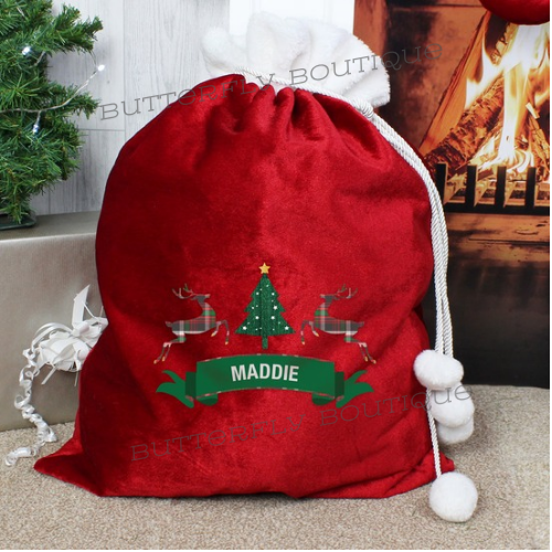 Personalised Nordic Christmas Luxury Pom Pom Red Sack