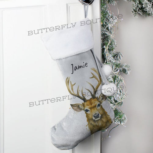 Personalised Stag Silver Grey Stocking