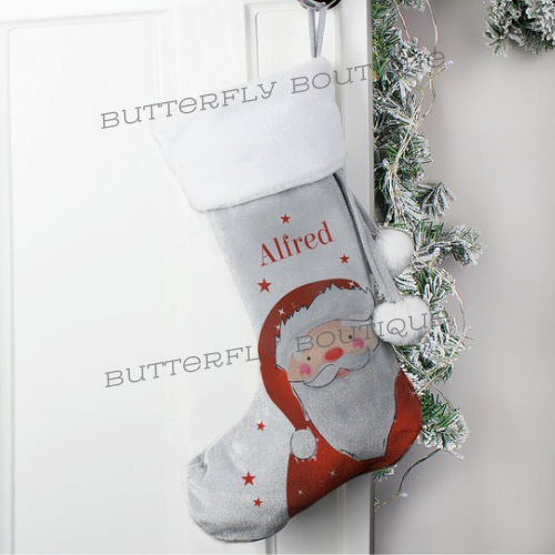 Personalised Santa Silver Grey Stocking