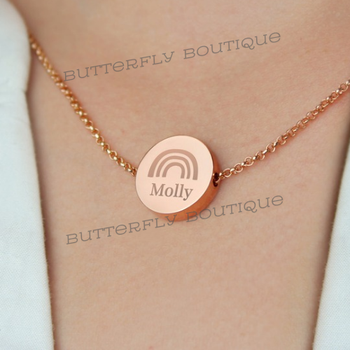 Personalised Rainbow Rose Gold Tone Disc Necklace