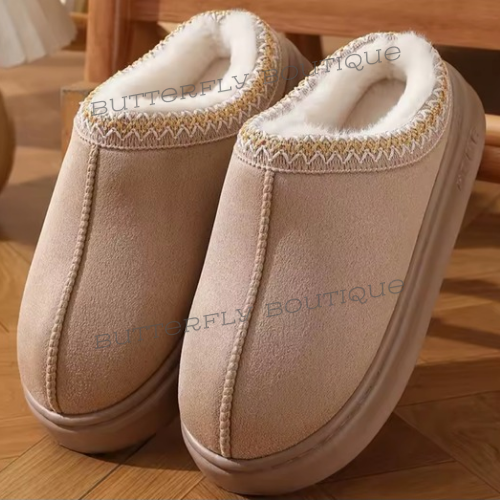 Fluffy platform slippers