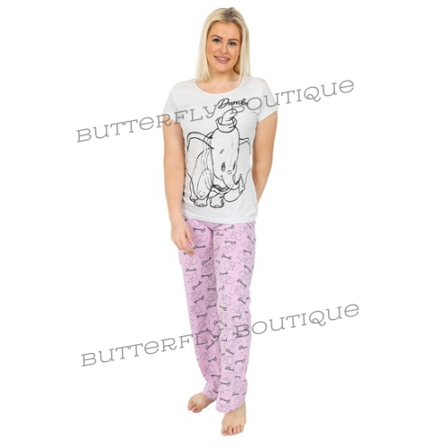 Disney Womens Dumbo Grey And Purple Long Pyjama Set