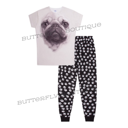 Girls 3D Pug Paw Print Long Pyjamas
