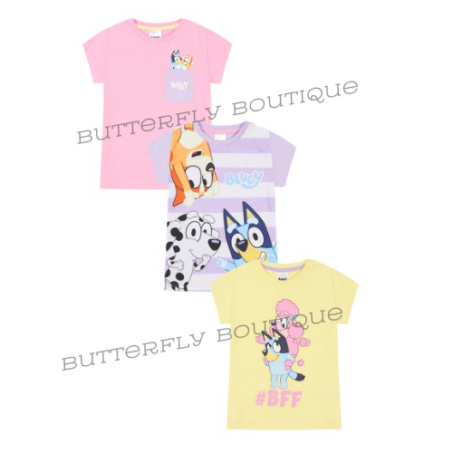 Girls Bluey 3 Pack Pink T-Shirts Kids