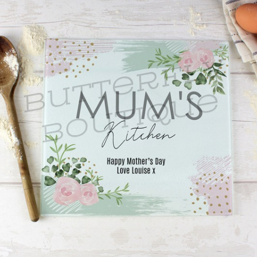 Personalised Abstract Rose Glass Chopping Board/Worktop Saver