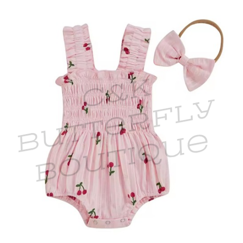 Baby cherry print romper