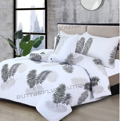(White Leaf, Super King: 260 x 220 cm.) Moonlight Bedding Duvet Quilt Cover Reversible Printed