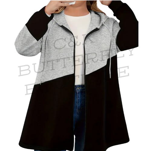 Colour block zipper coat