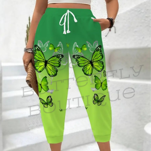 Green butterfly tapered pants