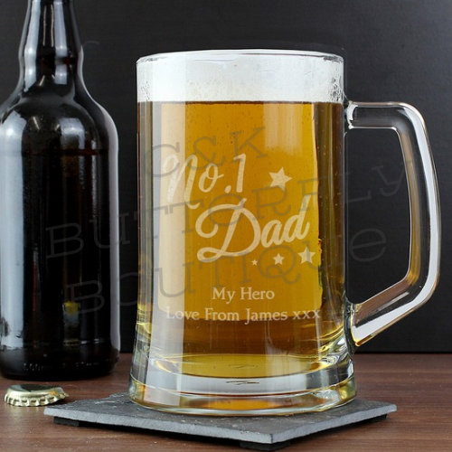 Personalised No.1 Dad Glass Pint Stern Tankard