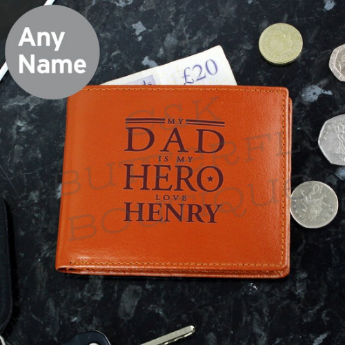 Personalised My Dad Is My Hero Tan Leather Wallet