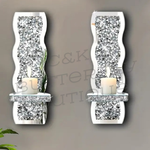 2 candle holders with mirrored glass