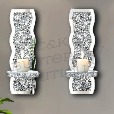 2 candle holders with mirrored glass