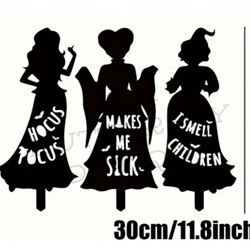 3pc garden 2D flat black witch silhouette