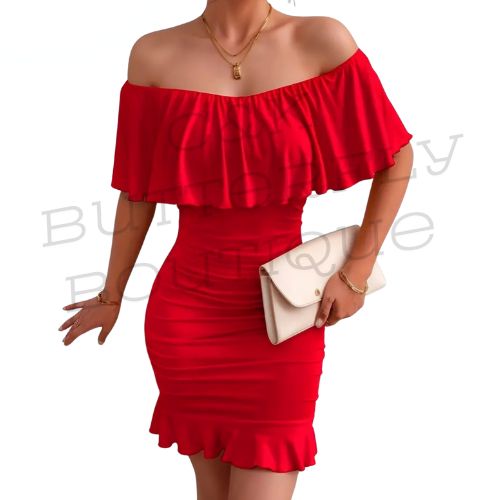 Elegant red off shoulder dress
