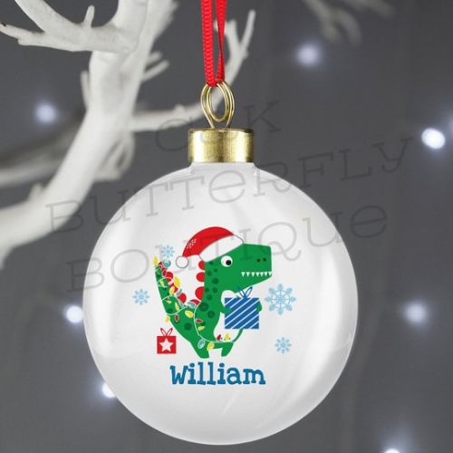 Personalised Dinosaur &#39;Have A Roarsome Christmas&#39; Bauble
