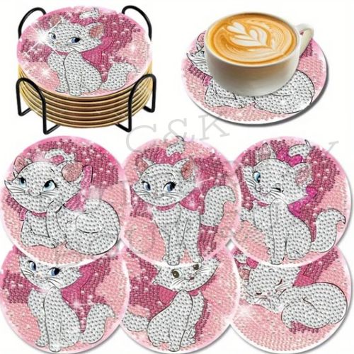 6pc cat diamond art coasters