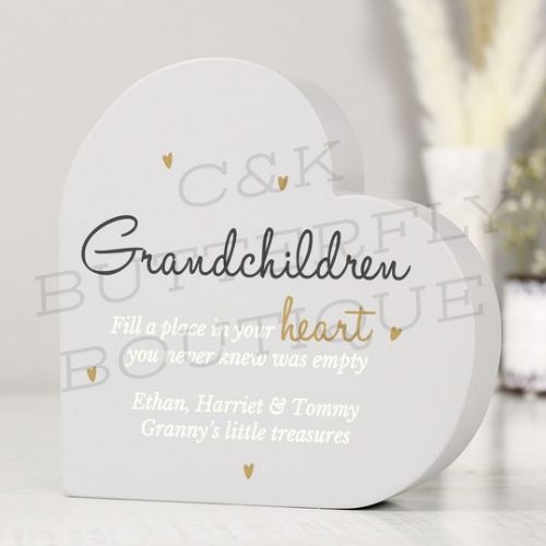 Personalised Grandchildren Free Standing Heart Ornament