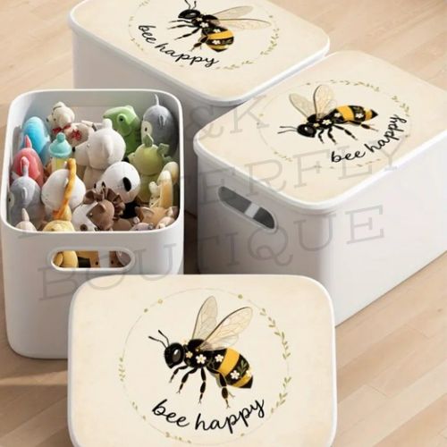 Bee Happy Storage Box with Lid – Cute &amp; Functional Organizer 3pc 🐝✨