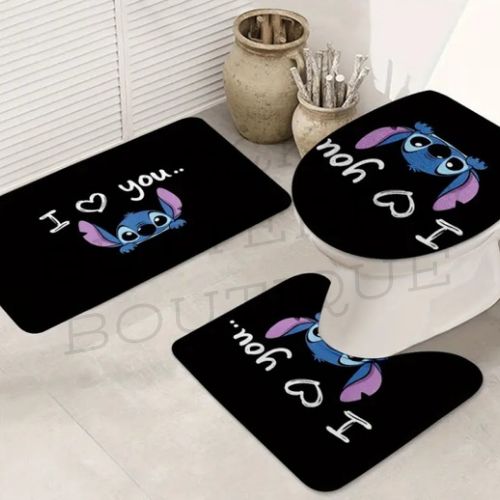 Stitch “I Love You” Bathroom Mat Set – 3 Piece 💙✨