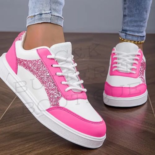 Pink &amp; White Glitter Sneakers – Casual Fashion Trainers ✨👟💖
