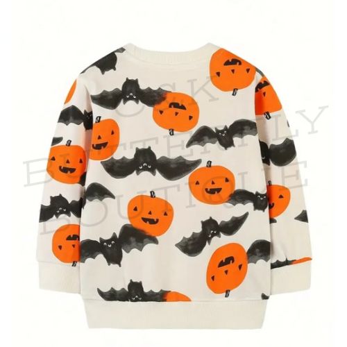 Kids Halloween Pumpkin &amp; Bat Sweatshirt – Cozy Festive Top