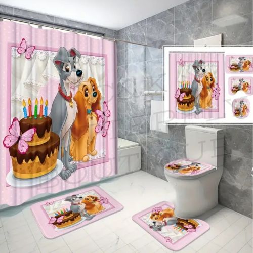 Lady and the Tramp Birthday Bathroom Set – 4 Piece Decor Bundle 🎀🐾🎂