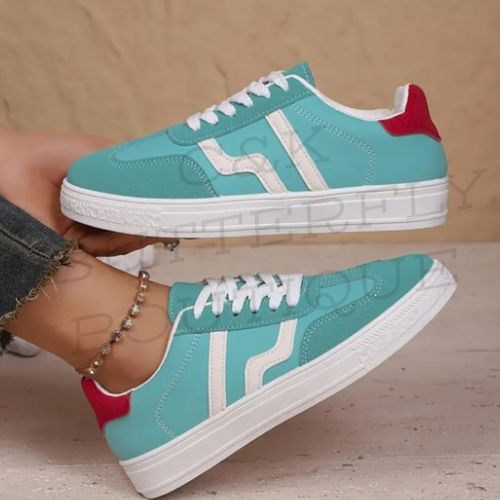 Women’s Casual Sneakers – Teal &amp; Red Low-Top Trainers 👟