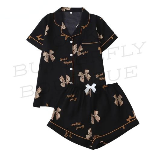 Women’s Satin Pajama Set – Short Sleeve Button Top &amp; Shorts 🌙