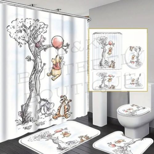 Winnie the Pooh Bathroom Set – Shower Curtain &amp; Rug Mats 🐻🍯